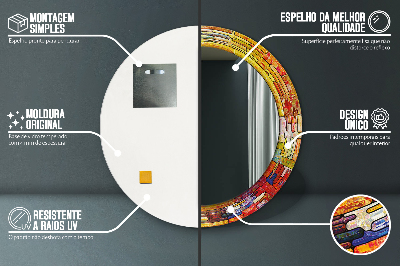 Rund spegel med tryck Färgglatt målat glas
