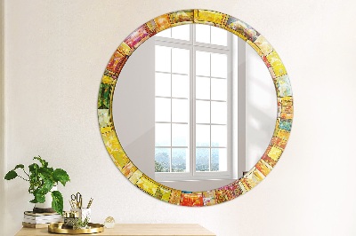 Rund spegel med tryck Färgglatt målat glas