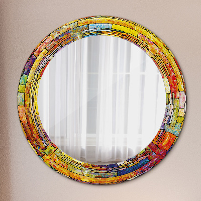 Rund spegel med tryck Färgglatt målat glas