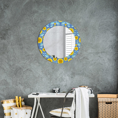 Dekorativ rund spegel Geometriska solrosor
