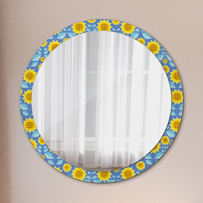 Dekorativ rund spegel Geometriska solrosor