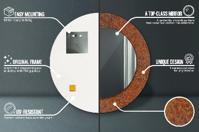 Rund spegel med tryck Rostig metall