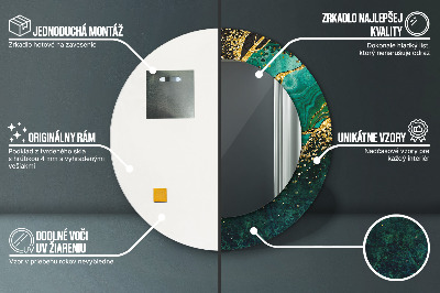 Rund spegel med tryck Marmorgrön