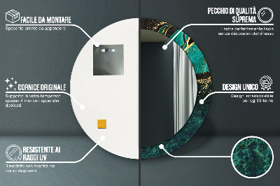 Rund spegel med tryck Marmorgrön