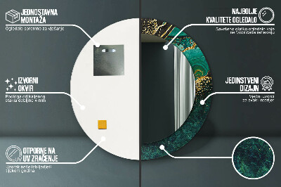 Rund spegel med tryck Marmorgrön