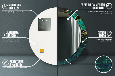 Rund spegel med tryck Marmorgrön