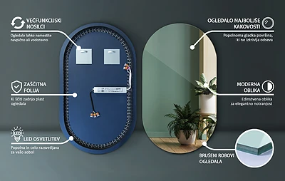 Ovalo dekoratyvinis veidrodis su LED apšvietimu