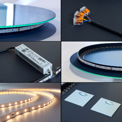 Välvd spegel med led belysning