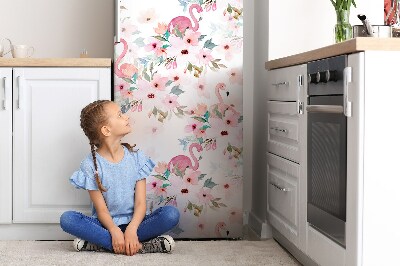 Magnetiskt kylskåp skydd Flamingos blommor