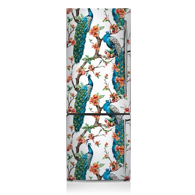 Magnetiskt kylskåpsöverdrag Påfåglar och blommor