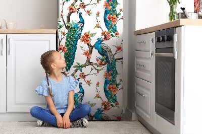 Magnetiskt kylskåpsöverdrag Påfåglar och blommor
