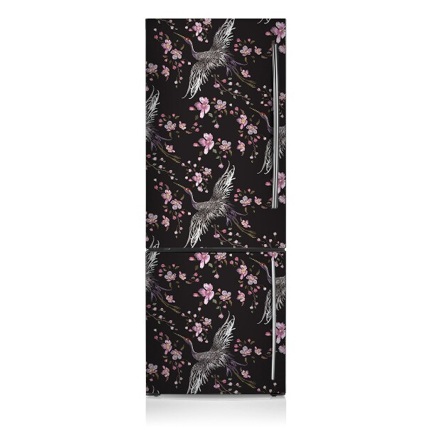 Magnetiskt kylskåpsöverdrag Häger och blommor