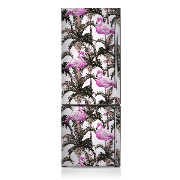 Magnetiskt kylskåpsöverdrag Flamingos i en palm
