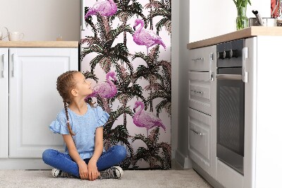Magnetiskt kylskåpsöverdrag Flamingos i en palm