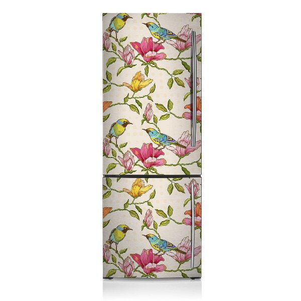 Magnetiskt kylskåpsöverdrag Blommor och fåglar