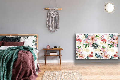 Magnetisk radiatorkåpa Flamingos i blommor