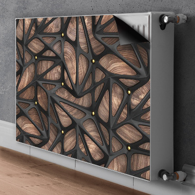 Magnetisk radiatorkåpa Svart nät på trä