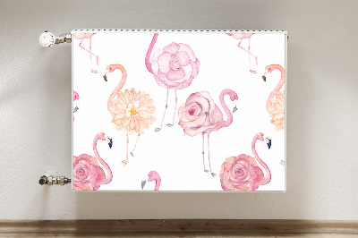 Magnetiskt radiatorskydd Flamingos och blommor