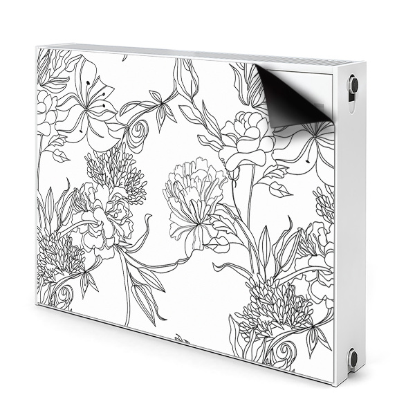 Magnetiskt radiatorskydd Svarta och vita blommor