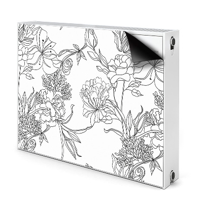 Magnetiskt radiatorskydd Svarta och vita blommor