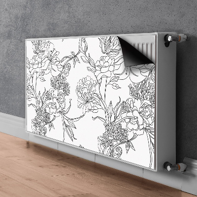 Magnetiskt radiatorskydd Svarta och vita blommor