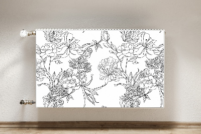 Magnetiskt radiatorskydd Svarta och vita blommor