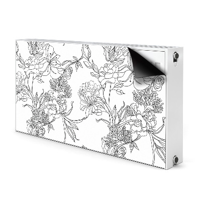 Magnetiskt radiatorskydd Svarta och vita blommor