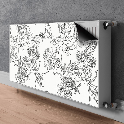 Magnetiskt radiatorskydd Svarta och vita blommor