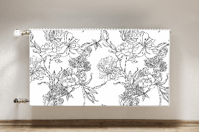 Magnetiskt radiatorskydd Svarta och vita blommor