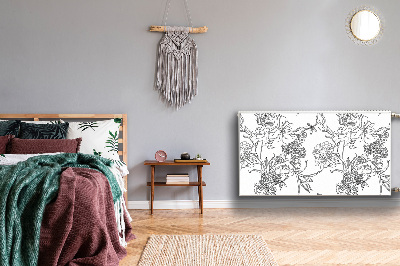 Magnetiskt radiatorskydd Svarta och vita blommor