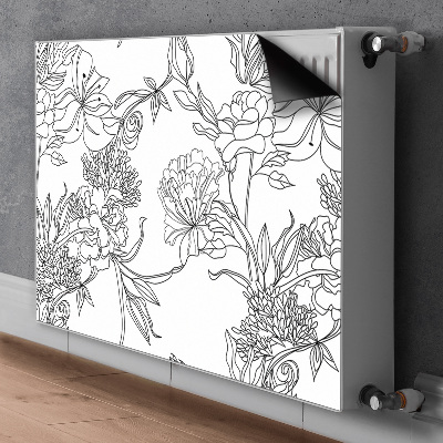 Magnetiskt radiatorskydd Svarta och vita blommor