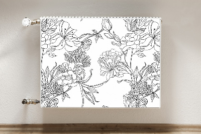 Magnetiskt radiatorskydd Svarta och vita blommor