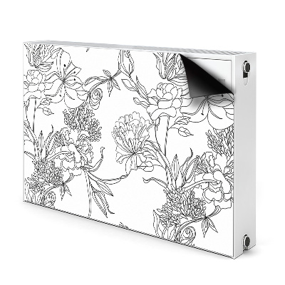 Magnetiskt radiatorskydd Svarta och vita blommor