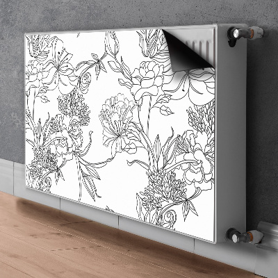 Magnetiskt radiatorskydd Svarta och vita blommor