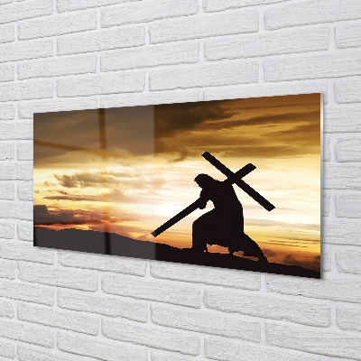 Plexiglas tavla Jesus kors solnedgång