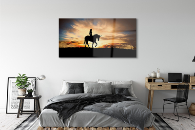 Akrylglas bild Kvinna på en enhörning i solnedgången