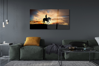 Akrylglas bild Kvinna på en enhörning i solnedgången