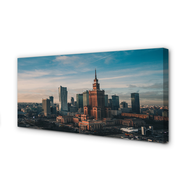 Foto på duk Warszawa skyskrapor panorama soluppgång