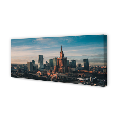 Foto på duk Warszawa skyskrapor panorama soluppgång