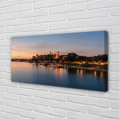 Fototryck canvas Krakow Sunset River Castle