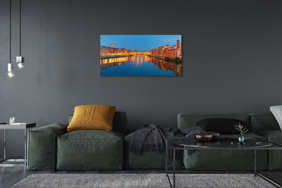 Canvas bild Italien River överbryggar byggnader på natten