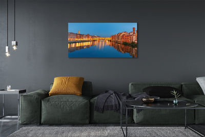 Canvas bild Italien River överbryggar byggnader på natten