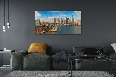 Fototryck canvas Bropanorama av skyskrapor