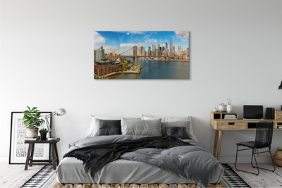 Fototryck canvas Bropanorama av skyskrapor