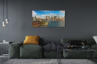 Fototryck canvas Bropanorama av skyskrapor