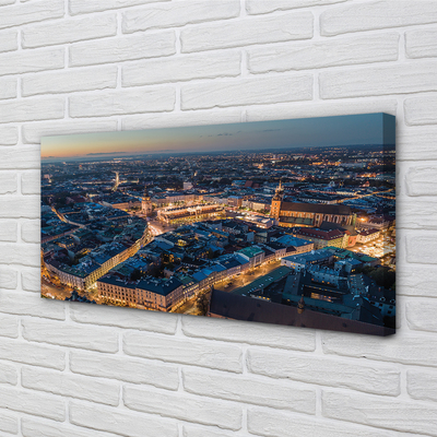 Fototryck canvas Krakow Panorama på natten