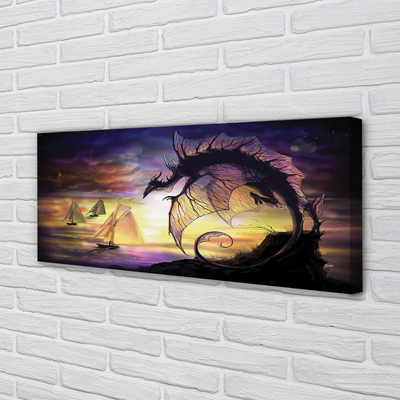 Fototryck canvas Dragon havet fartyg moln