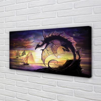 Fototryck canvas Dragon havet fartyg moln