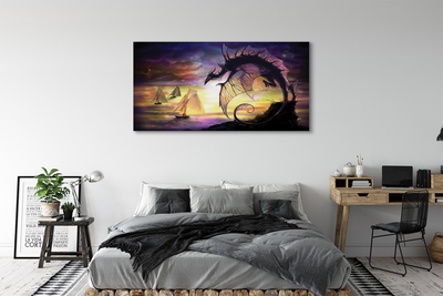 Fototryck canvas Dragon havet fartyg moln