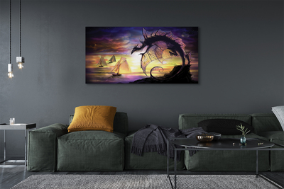 Fototryck canvas Dragon havet fartyg moln